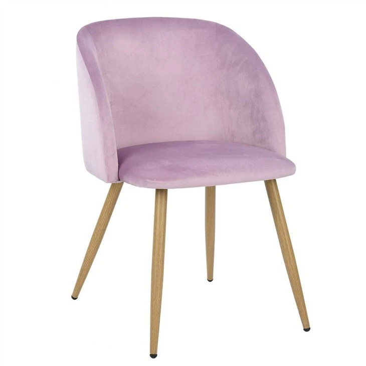 Cadeira de jantar casual com apoio de braço em tecido retrô moderno rosa
