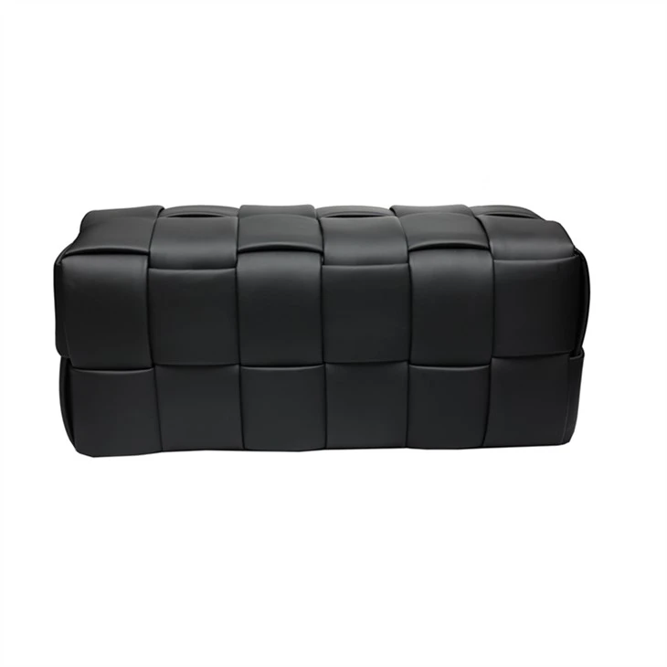 Otomano para armazenamento de couro doméstico, preto