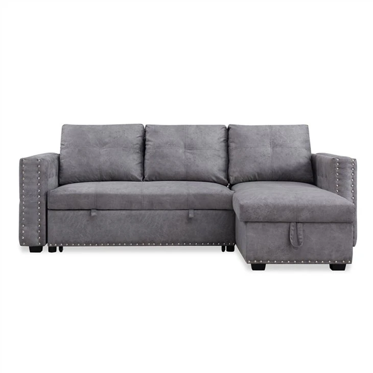 Sofá-cama de canto reversível com armazenamento em PU